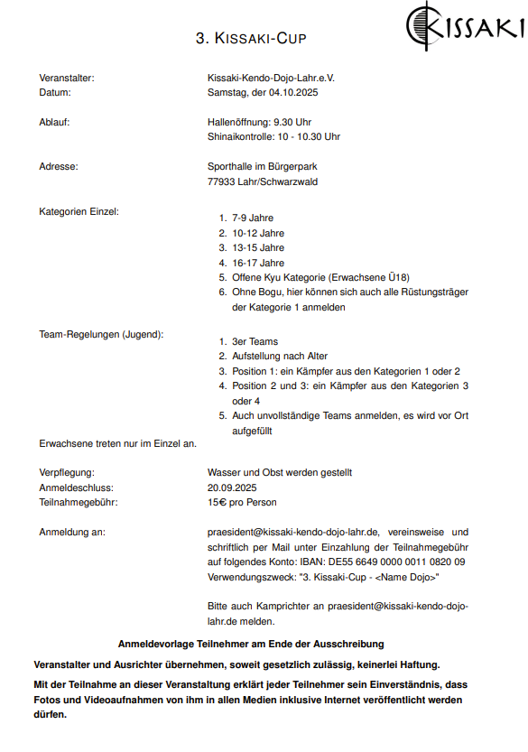 Read more about the article Ausschreibung 3. Kissaki Cup